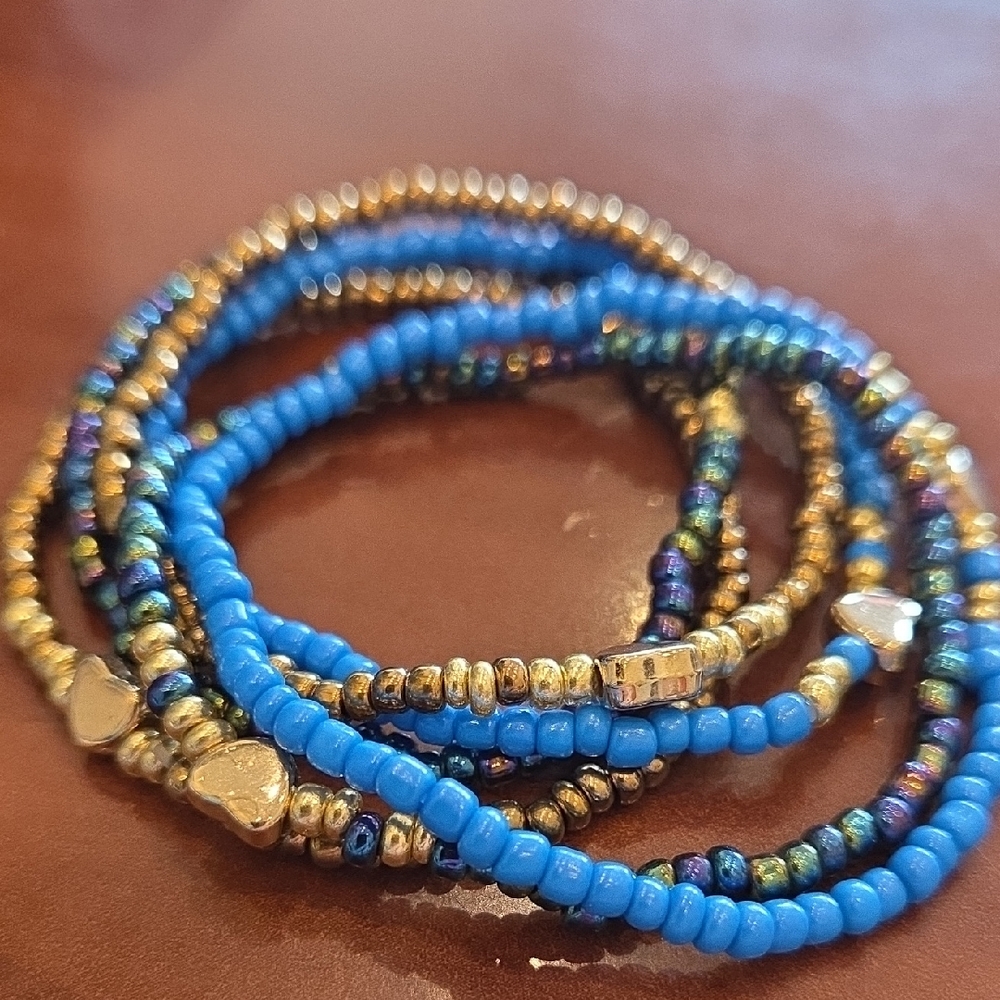 Blue and Gold Beaded Bracelet Set